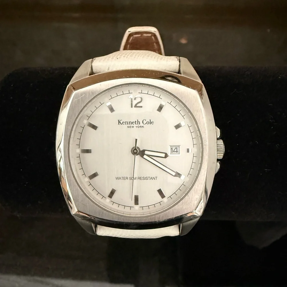Kenneth Cole New York Silver White Dial Men’s Watch with White Band